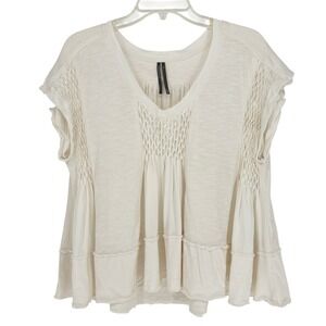 Anthropologie Boho Minimalist Smocked Tunic Top Soft Cream Capsule Layer Women M